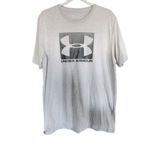 Under Armour HeatGear T-Shirt Mens Large Gray Logo Graphic Athletic Loose Fit